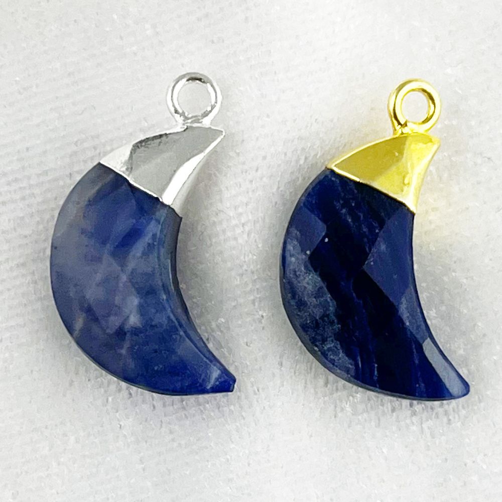 Sodalite Moon Crystal Crescent Charm Gold/Silver Electroplated Pendant for Jewelry Designers