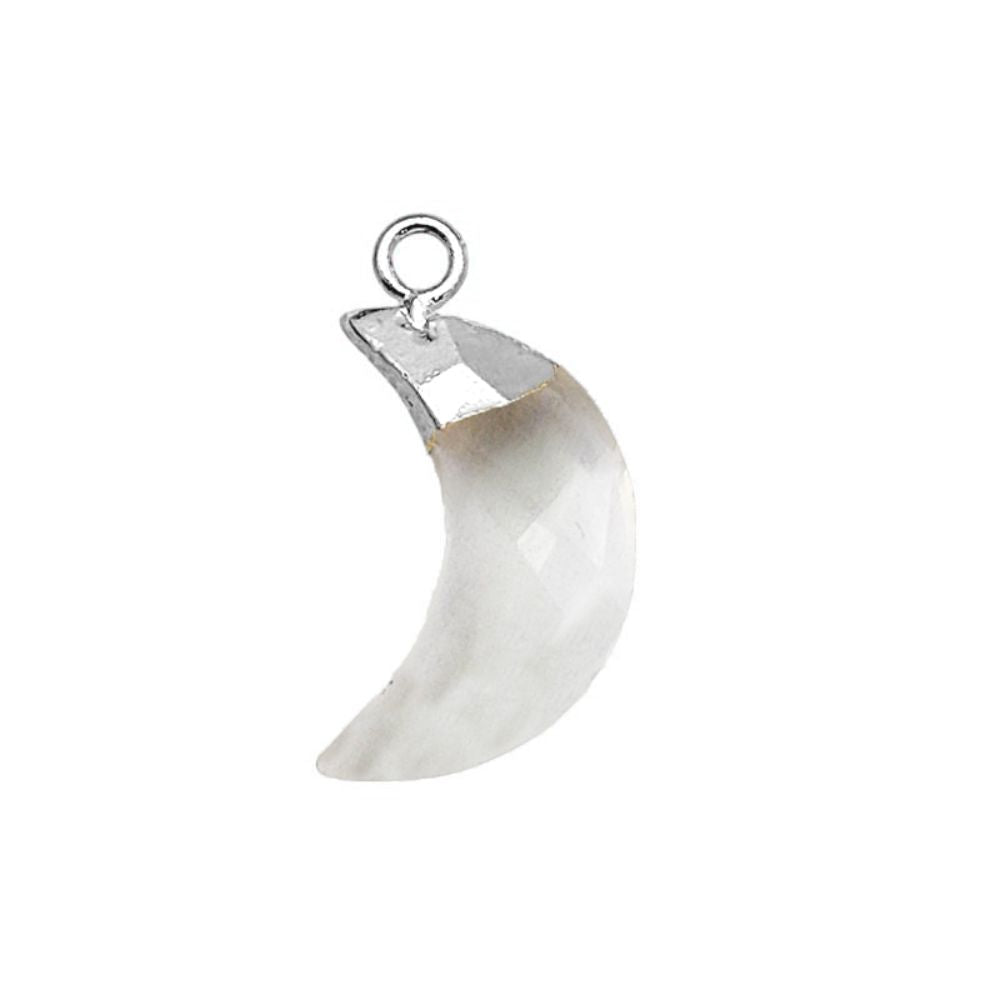 Clear Crystal Quartz Crescent Pendant – Gold/Silver Cap Charm for Jewelry Designers