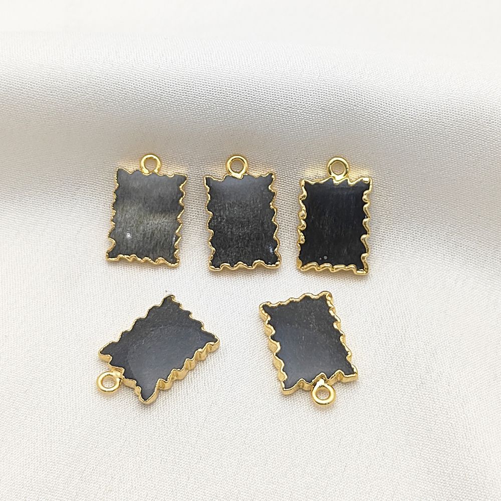 Silver Sheen Zig Zag Necklace Gold Electroplated Handmade Rectangle Gemstone Pendant