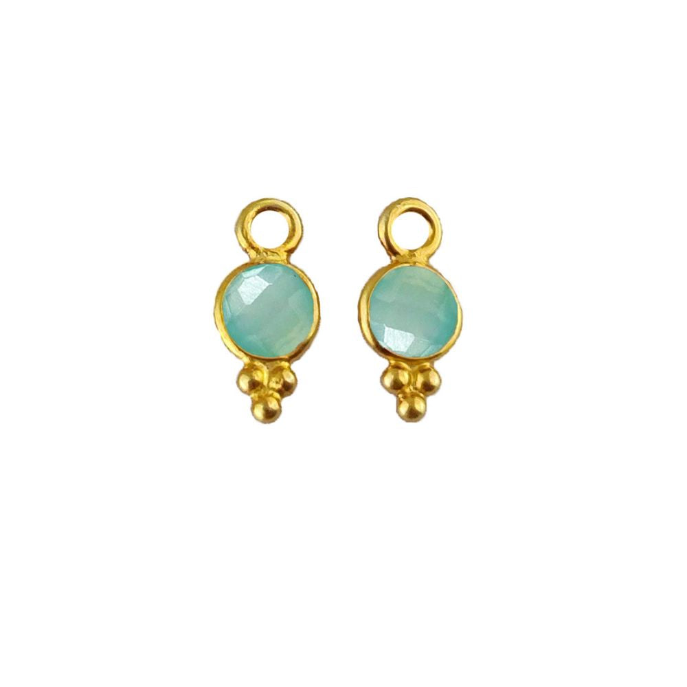 Small 4mm Aqua Chalcedony Gemstone Pendant in Gold Vermeil