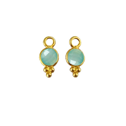 Small 4mm Aqua Chalcedony Gemstone Pendant in Gold Vermeil