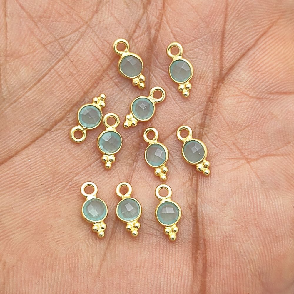 Small 4mm Aqua Chalcedony Gemstone Pendant in Gold Vermeil