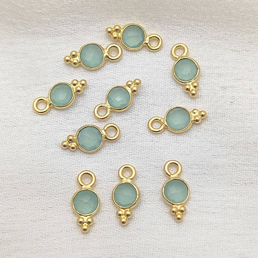 Small 4mm Aqua Chalcedony Gemstone Pendant in Gold Vermeil