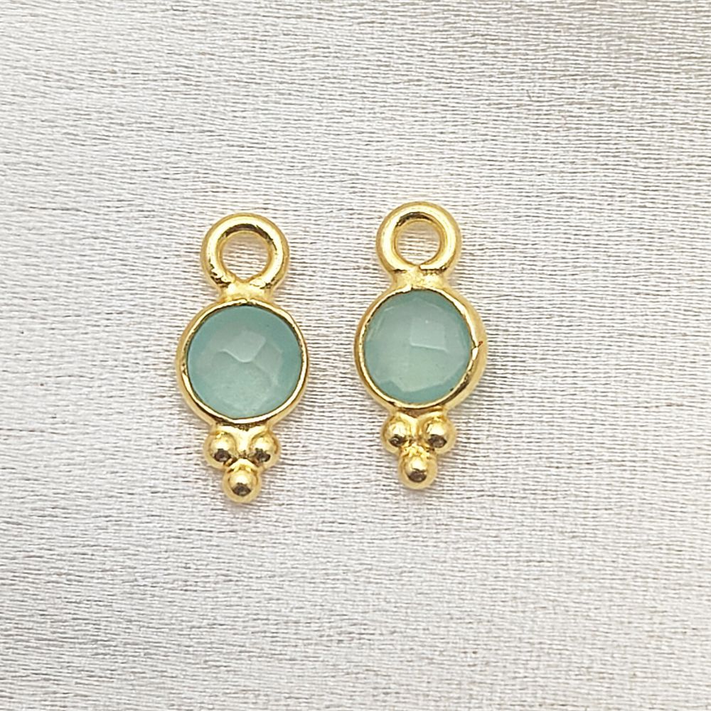 Small 4mm Aqua Chalcedony Gemstone Pendant in Gold Vermeil
