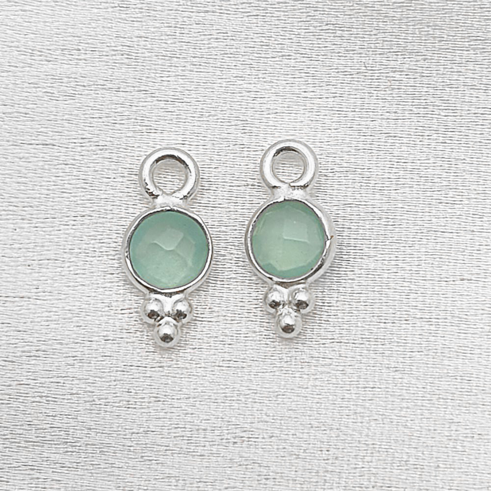 Handmade 4mm Aqua Chalcedony Pendant Bezel Silver Charm