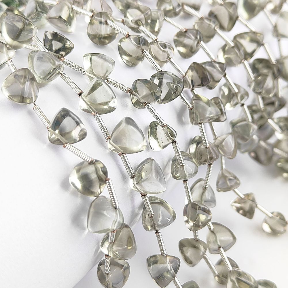 Smooth Green Amethyst Trillion Beads Natural Gemstone for DIY Jewelry