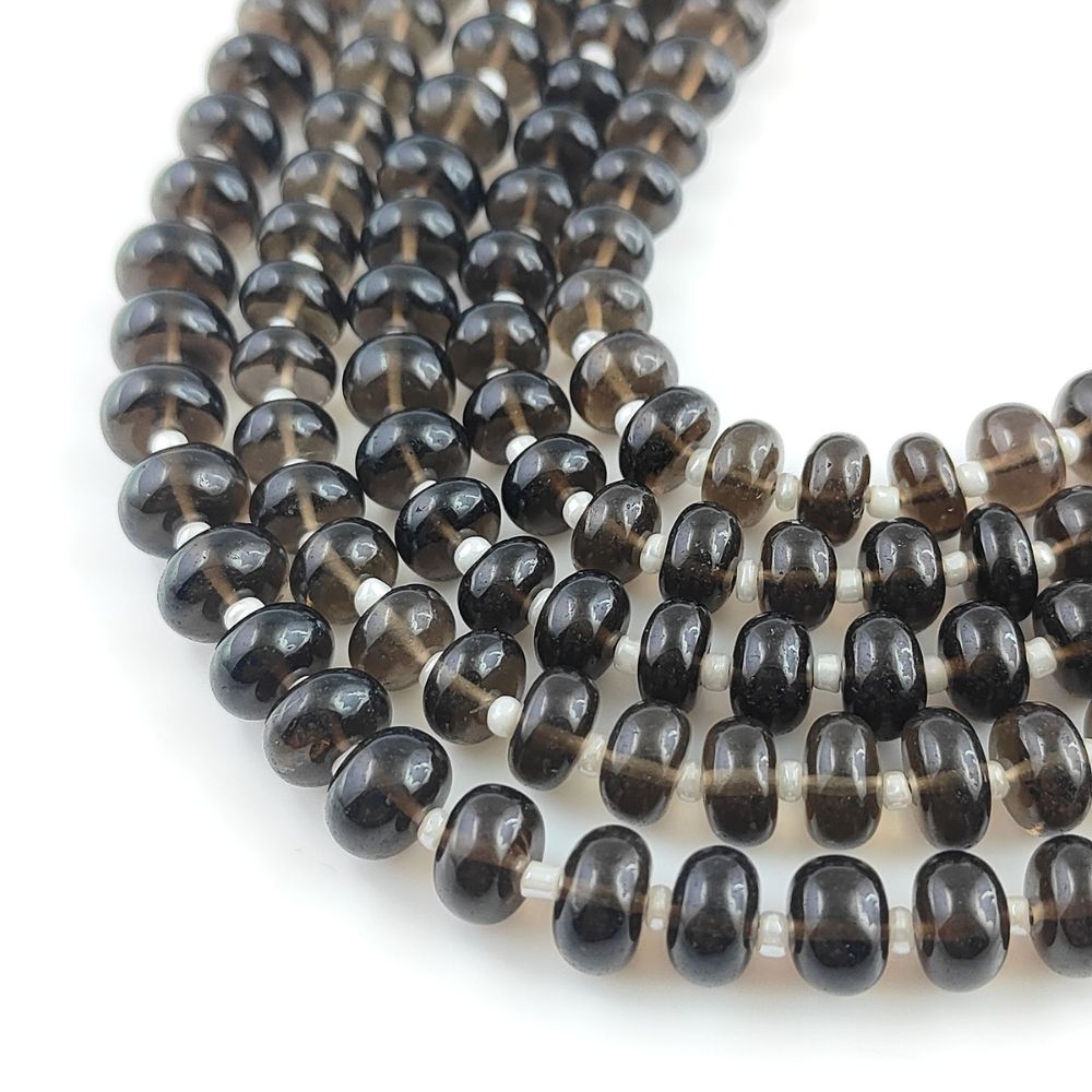 Smooth Smoky Quartz Gemstone Rondelle Beads
