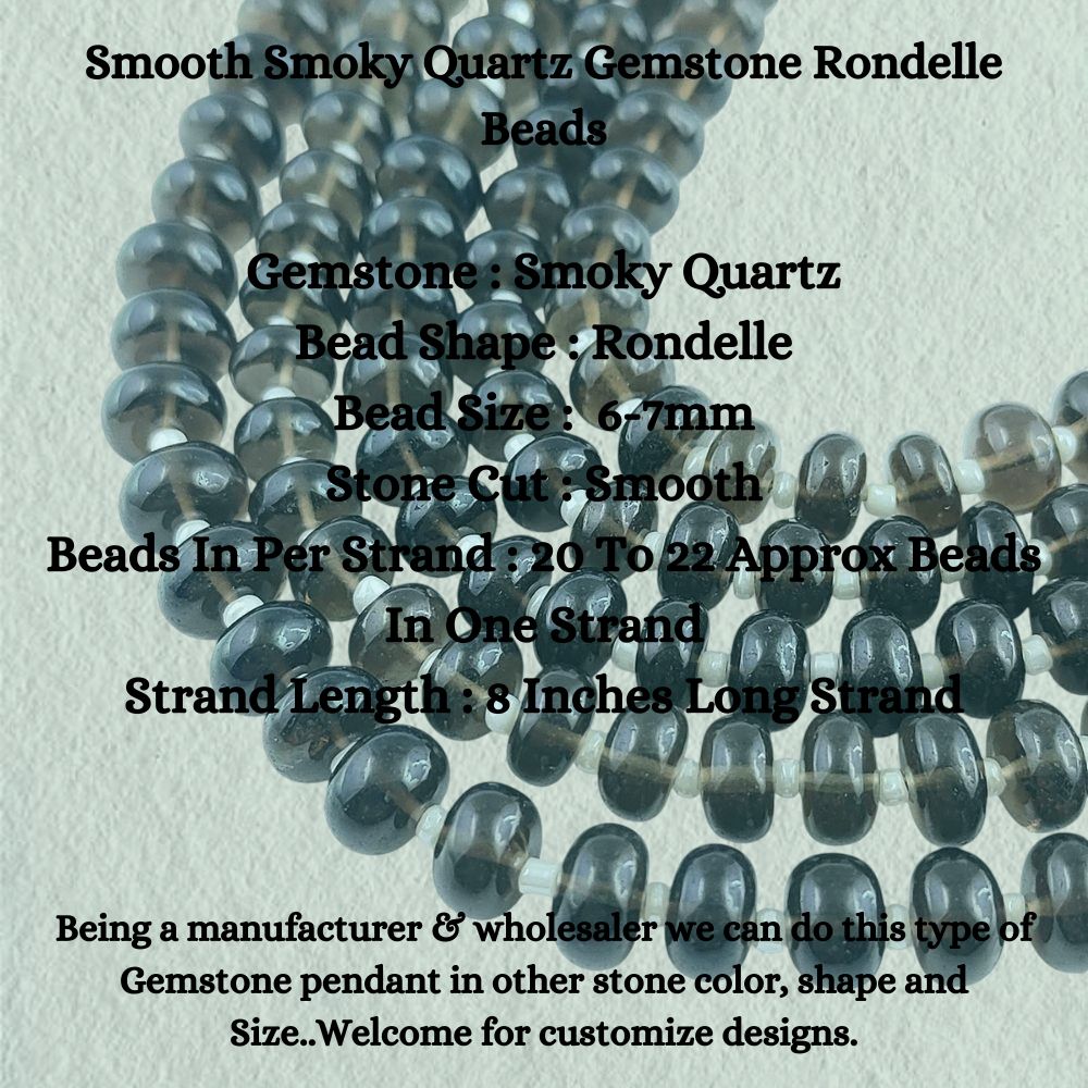 Smooth Smoky Quartz Gemstone Rondelle Beads