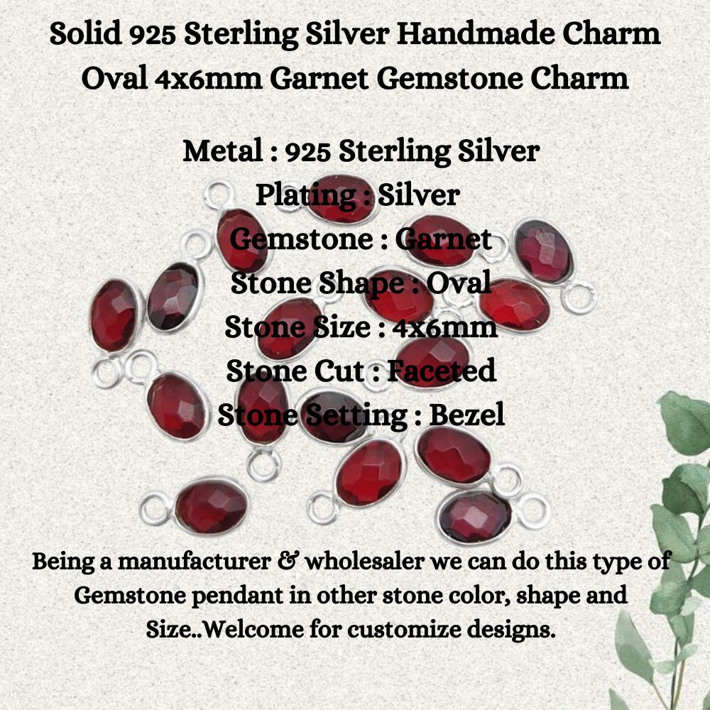 Solid 925 Sterling Silver Garnet Pendant – 4x6mm Oval Charm