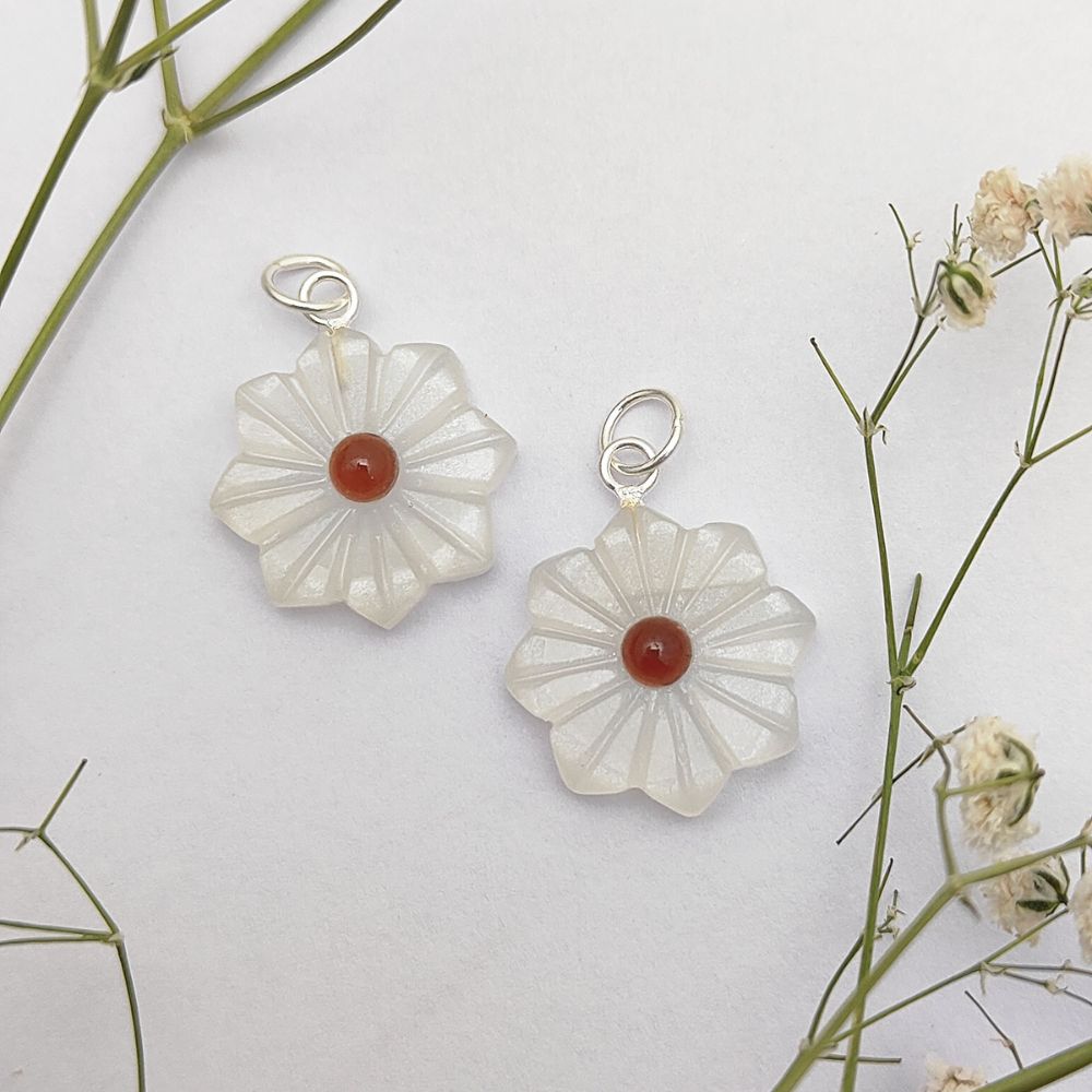 Handmade White Moonstone Floral Pendant Gemstone Charm For Necklace- Selling Per Piece
