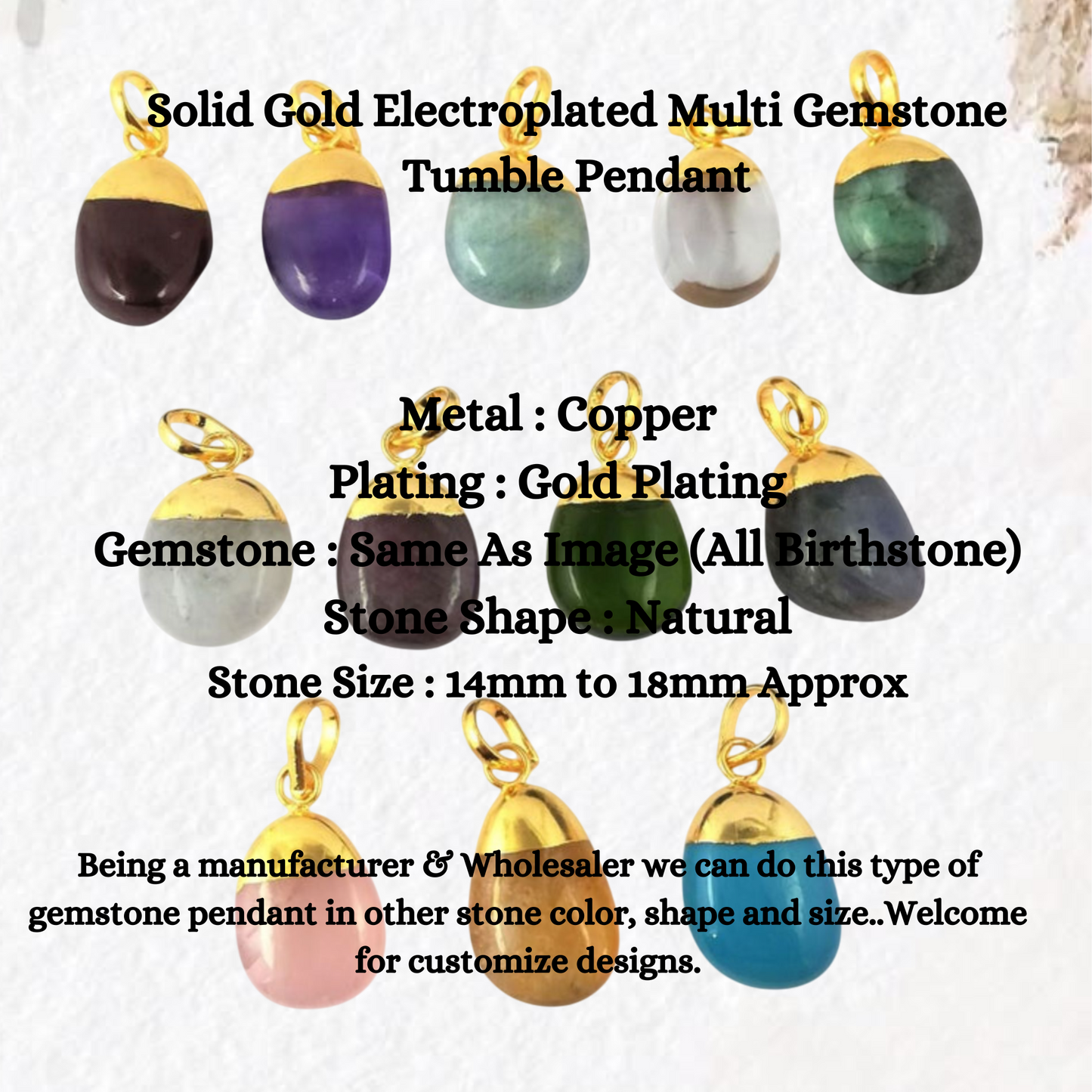 Solid Gold Electroplated Multi Gemstone Tumble Pendant Minimalist Jewelry For Women- Selling Per Piece