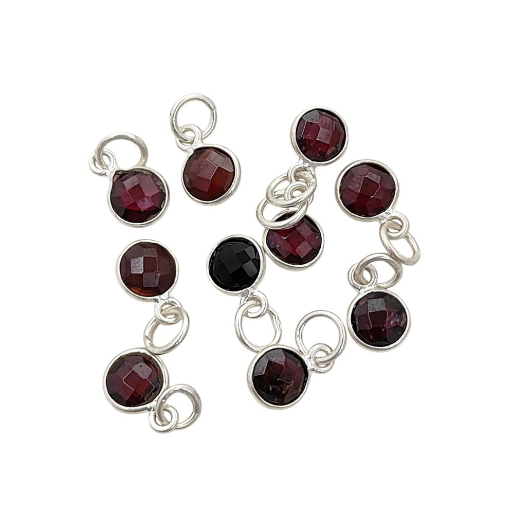 Gold Vermeil & Sterling Silver Garnet Pendant Handmade 6mm Faceted Round Gemstone Bezel Charm Necklace for Women- Selling Per Piece