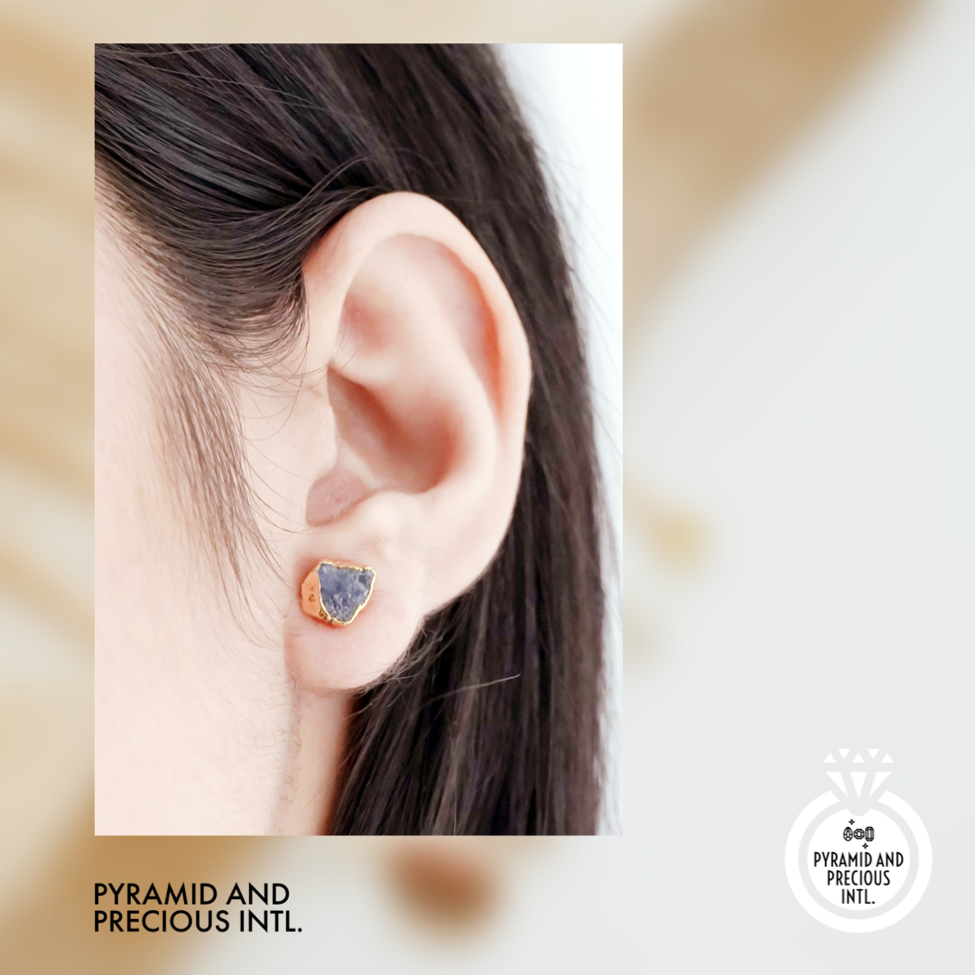 Handmade Raw Gemstone Stud Earrings Gold Electroplated All Birthstone Rough Stone Studs Jewelry For Her- Selling Per Piece