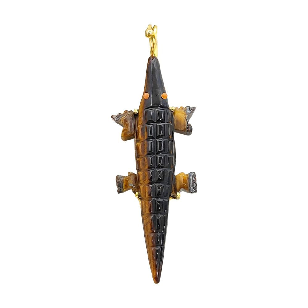 Multi-Color Gemstone Crocodile Pendant Gold Plated Hand-Carved Alligator Animal Charm Necklace Tribal Boho Jewelry – Selling Per Piece