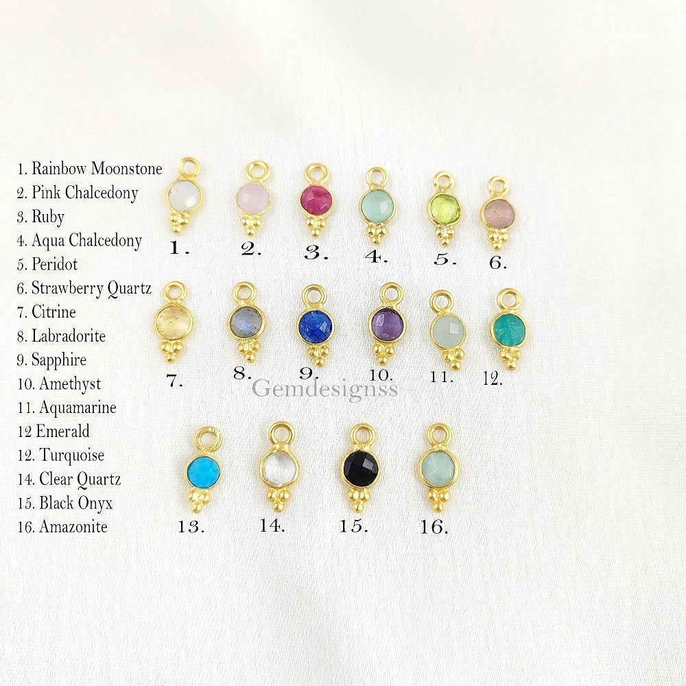 4mm Round Gemstone Pendant Birthstone Pendant Necklace Gold Vermeil Handcrafted Jewelry- Selling Per Piece
