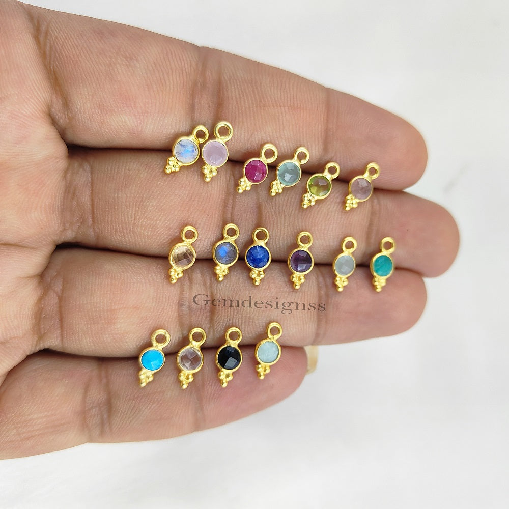 4mm Round Gemstone Pendant Birthstone Pendant Necklace Gold Vermeil Handcrafted Jewelry- Selling Per Piece