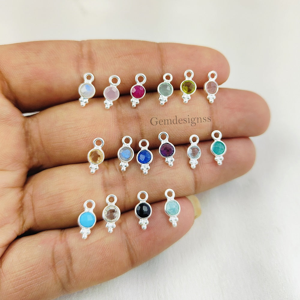 925 Sterling Silver Pendant 4mm Round Faceted Gemstone Pendant For Necklace Birthstone Jewelry- Selling Per Piece