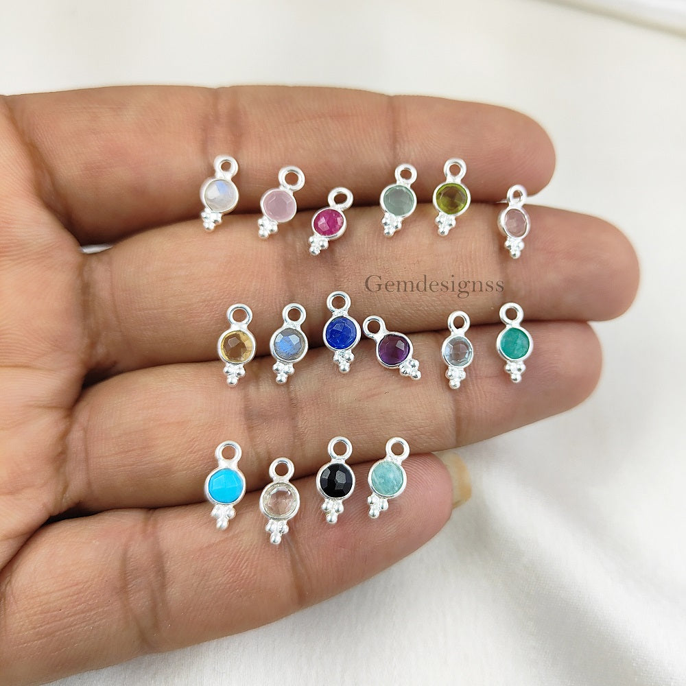 925 Sterling Silver Pendant 4mm Round Faceted Gemstone Pendant For Necklace Birthstone Jewelry- Selling Per Piece