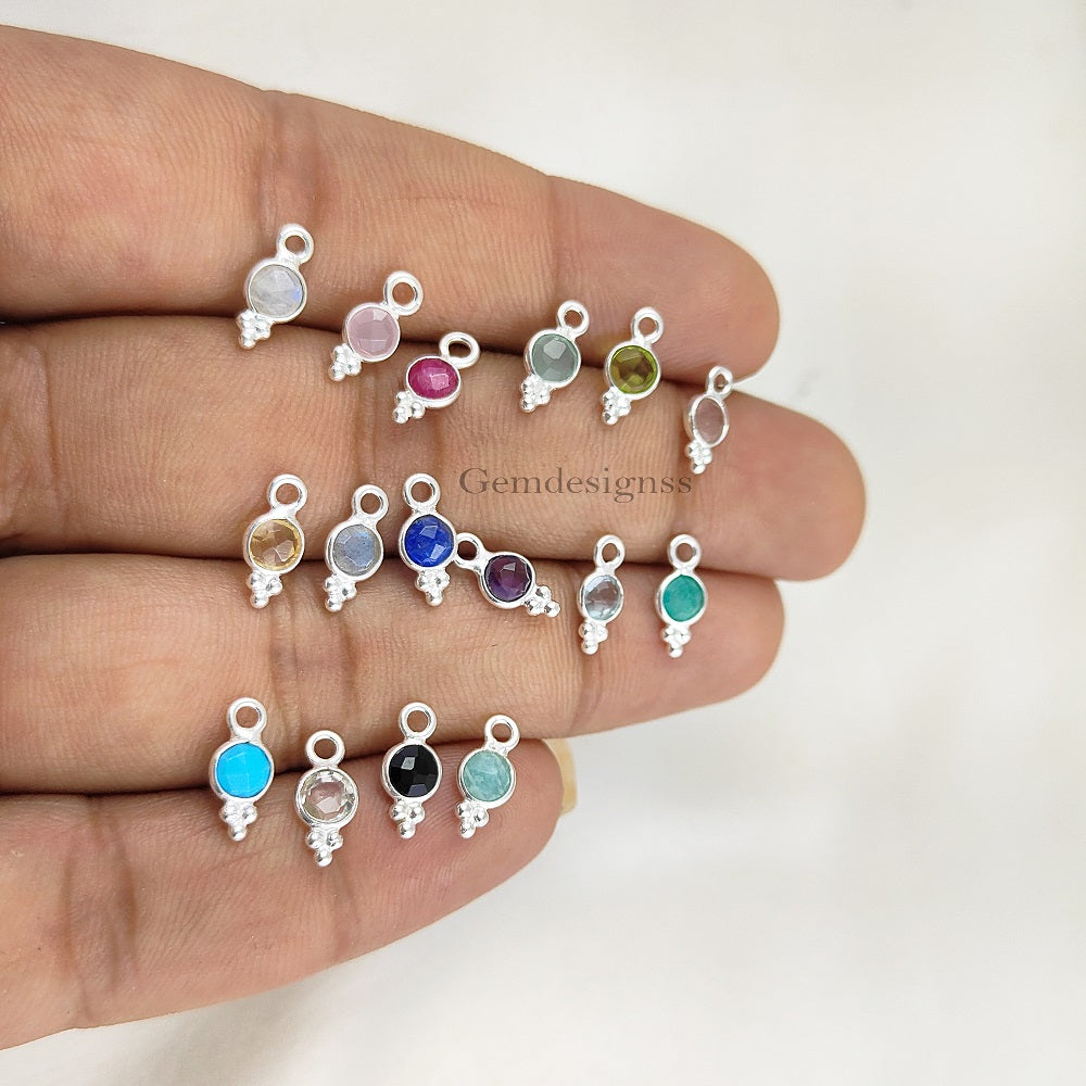 925 Sterling Silver Pendant 4mm Round Faceted Gemstone Pendant For Necklace Birthstone Jewelry- Selling Per Piece