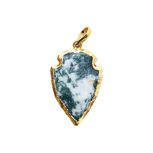 Tree Agate Tribal Style Pendant, Gold/Silver Electroplated Arrowhead Charm for Handmade Boho Jewelry Projects – Selling Per Piece