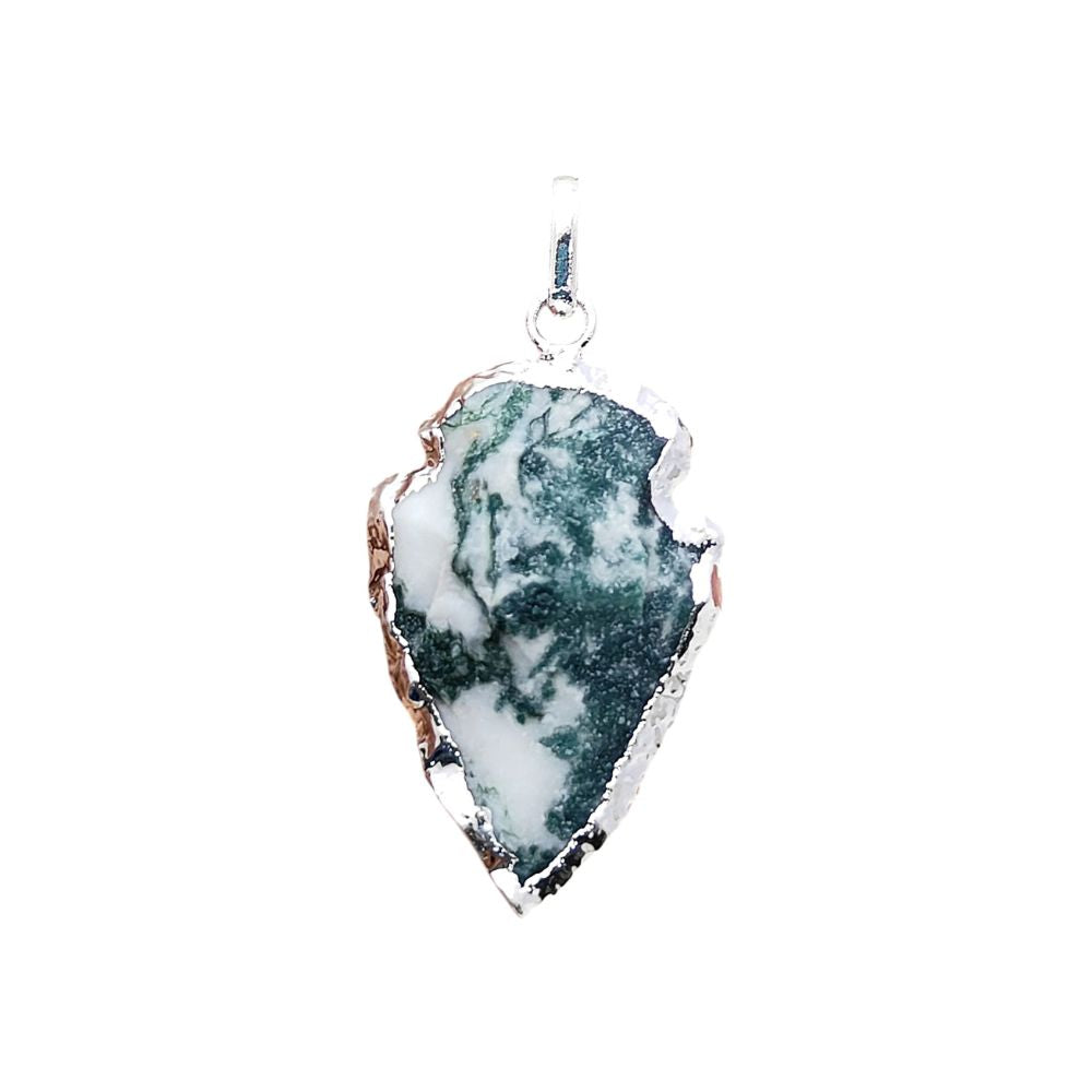 Tree Agate Tribal Style Pendant, Gold/Silver Electroplated Arrowhead Charm for Handmade Boho Jewelry Projects – Selling Per Piece