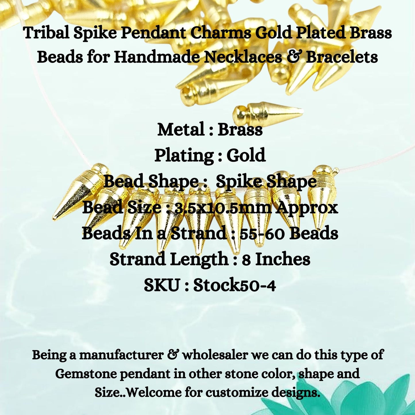 Close-up of tribal spike brass pendant charm gold plated