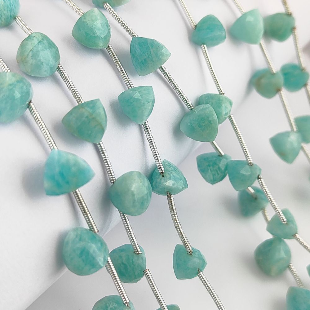 Trillion Shape Natural Blue Amazonite Faceted Gemstone Beads