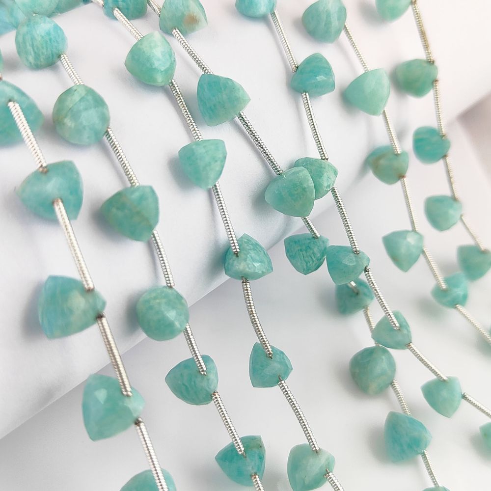 Trillion Shape Natural Blue Amazonite Faceted Gemstone Beads