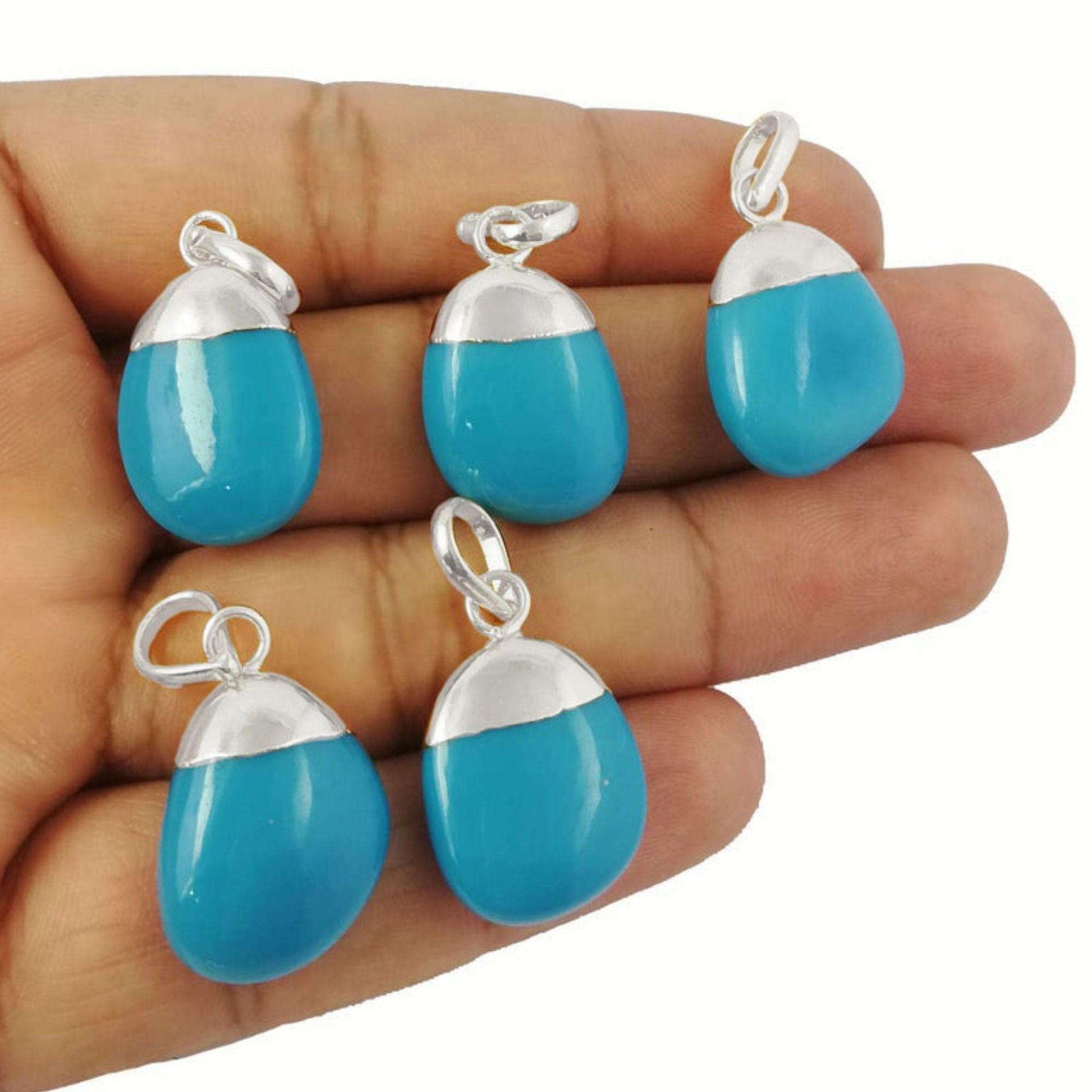 Handmade Blue Turquoise Pendant Necklace - Silver Electroplated Jewelry