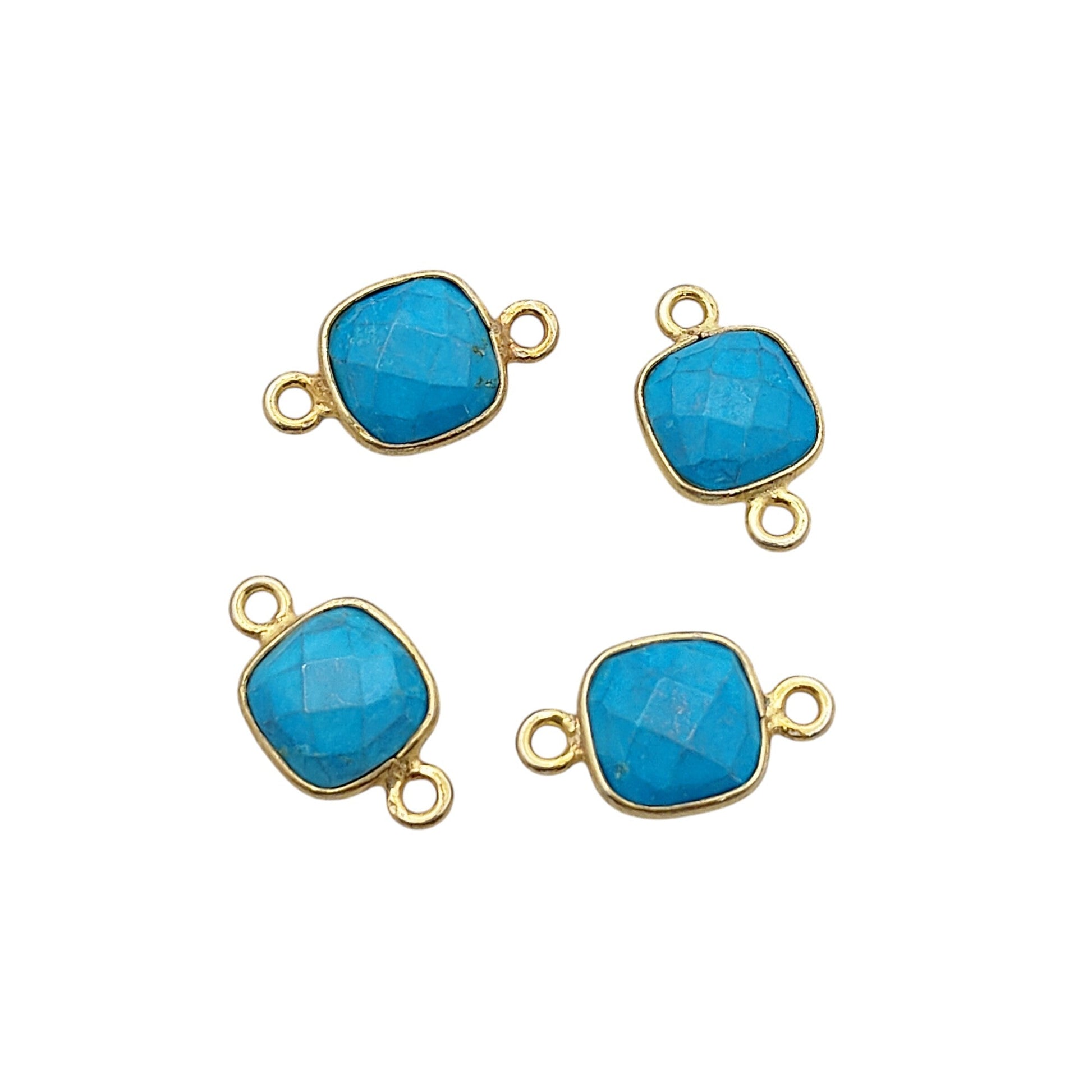 Turquoise cushion cut birthstone connector charm gold plated 925 sterling silver bezel