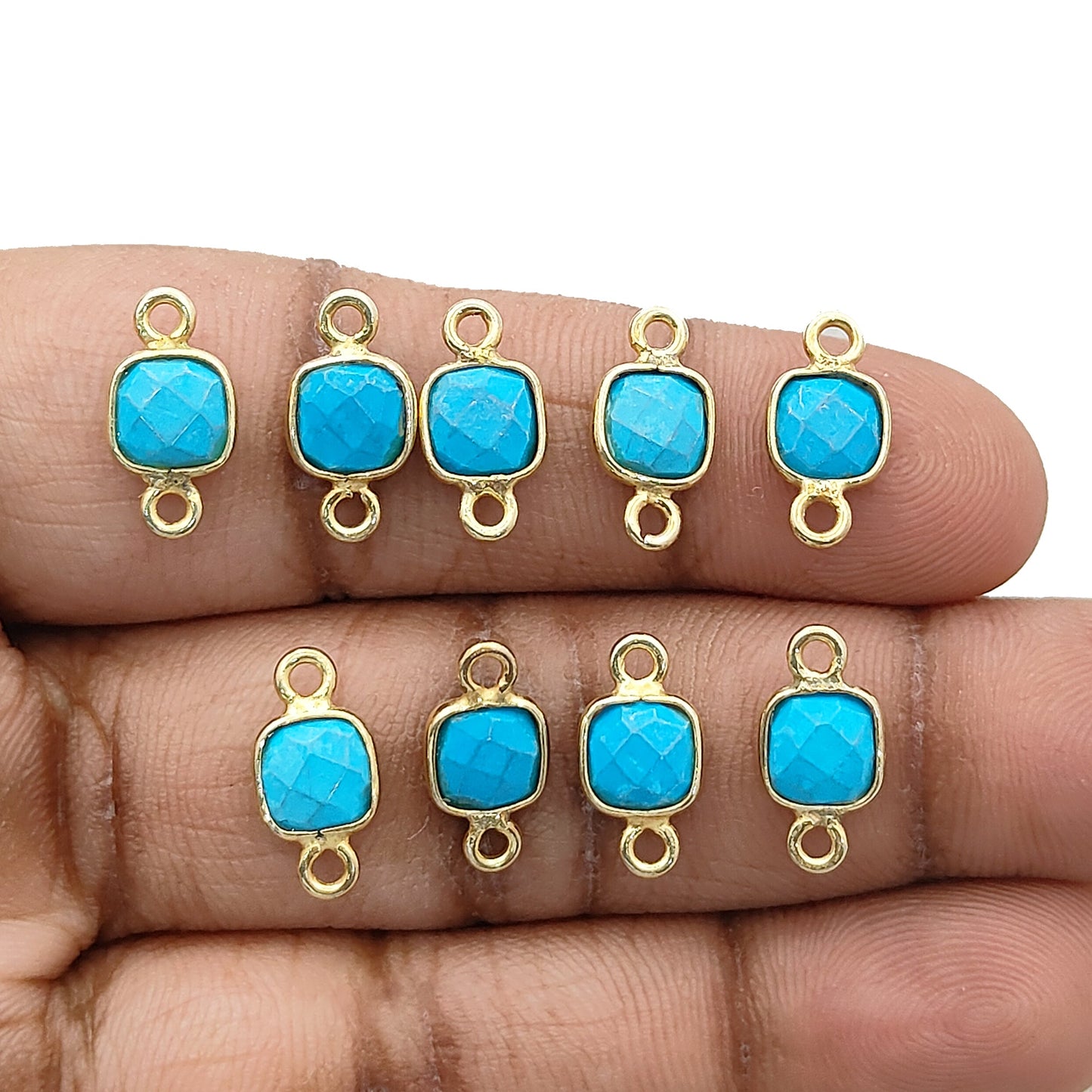 Handmade turquoise birthstone connector charm gold plated sterling silver bezel