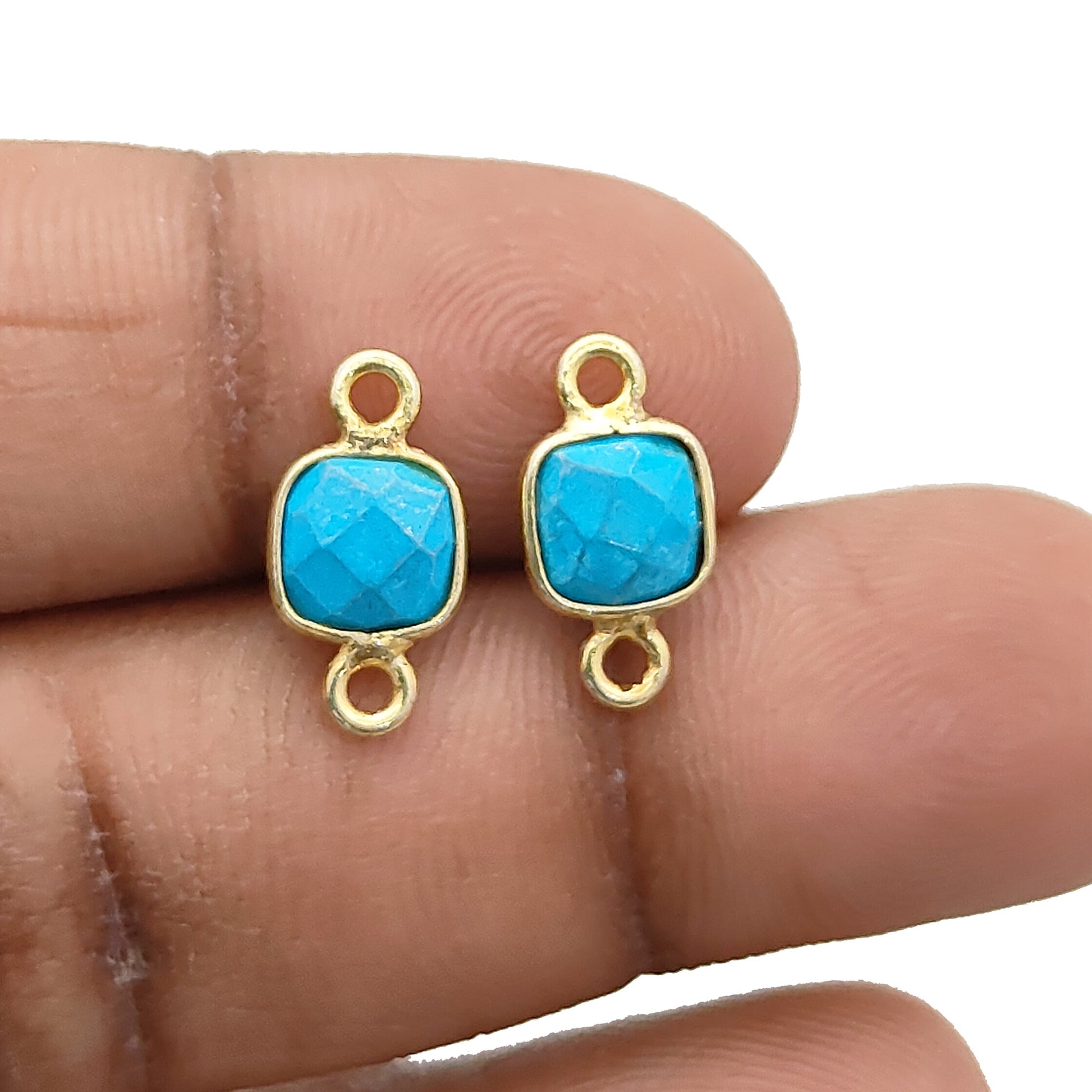 DIY jewelry turquoise cushion bezel connector charm gold plated 925 silver