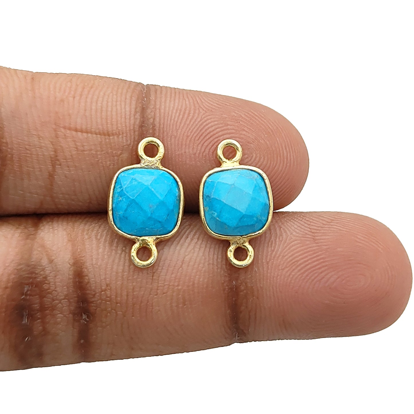 Faceted turquoise bezel charm gold plated silver for jewelry making