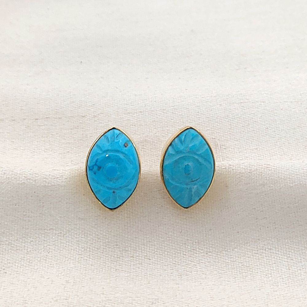 Turquoise Evil Eye Earrings in Gold Vermeil December Birthstone Marquise Handmade Boho Studs – Selling Per Piece
