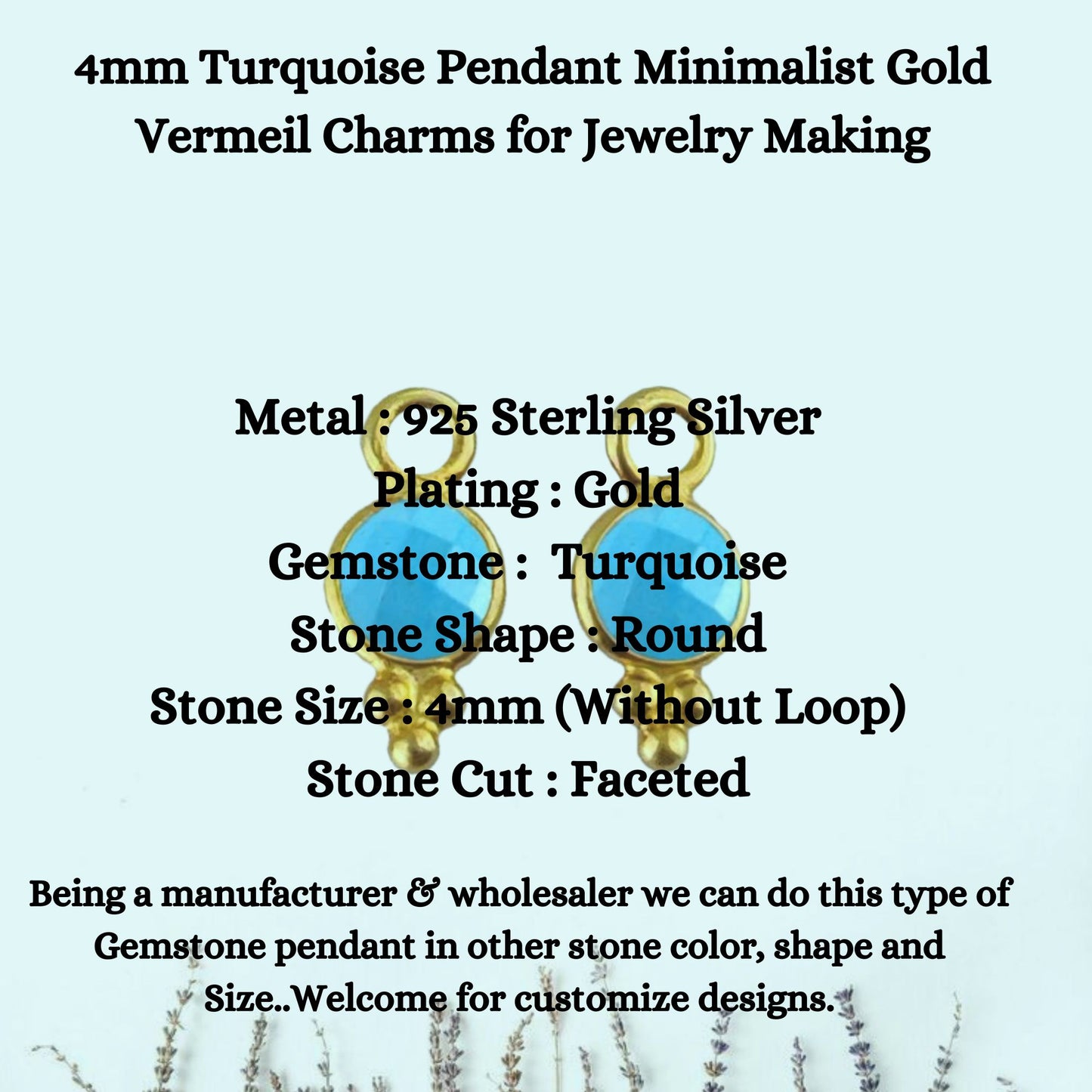 4mm Turquoise Pendant Minimalist Gold Vermeil Charms for Jewelry Making