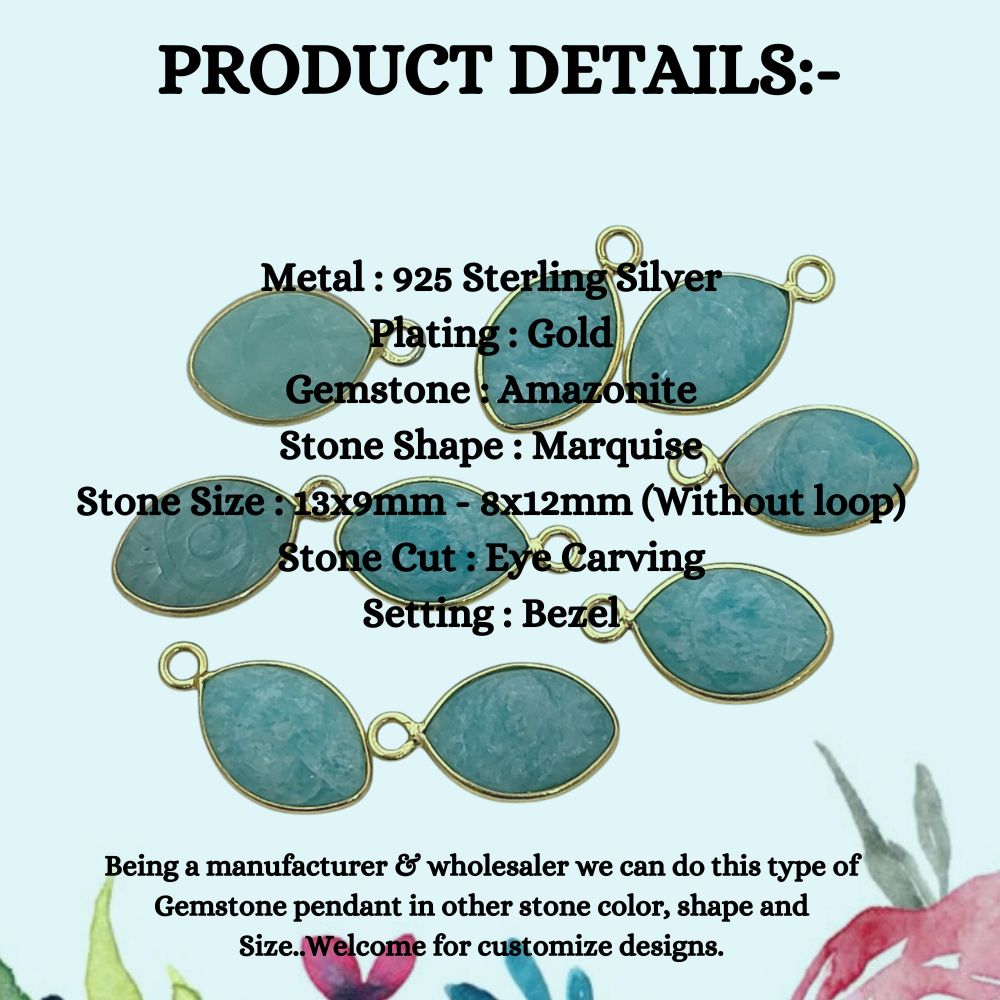 Unique Gold Plated Sterling Silver Amazonite Evil Eye Pendant Handmade Spiritual Jewelry- Selling Per Piece