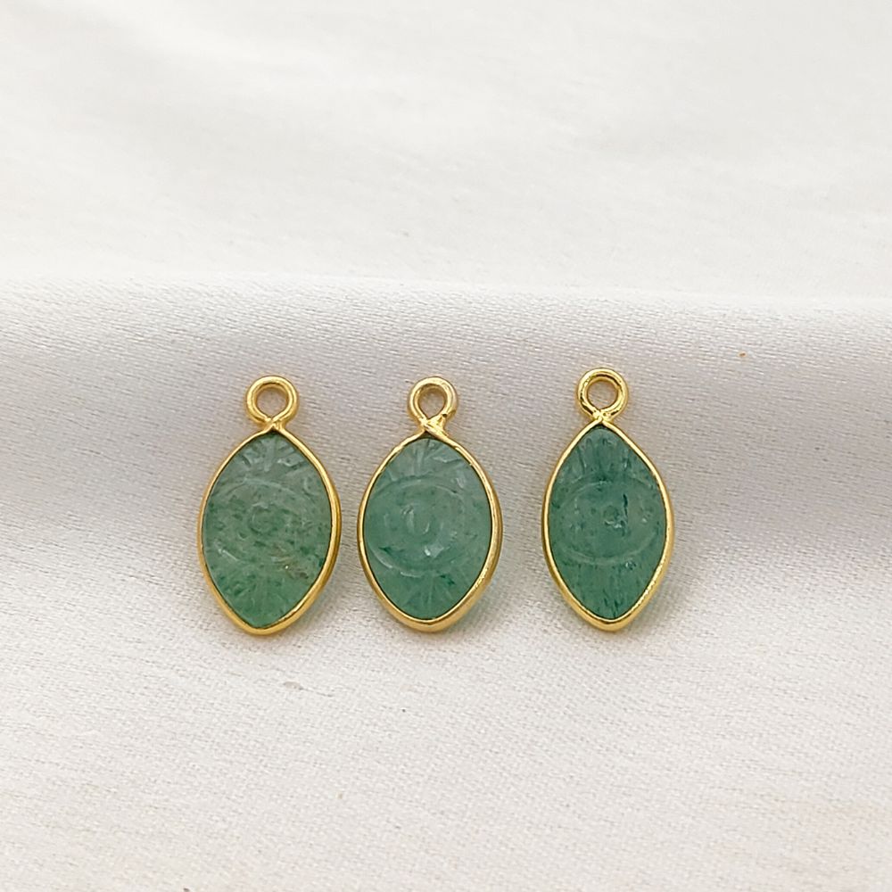 Unique Green Strawberry Quartz Evil Eye Pendant Handmade Gold Plated Sterling Silver Jewelry- Selling Per Piece