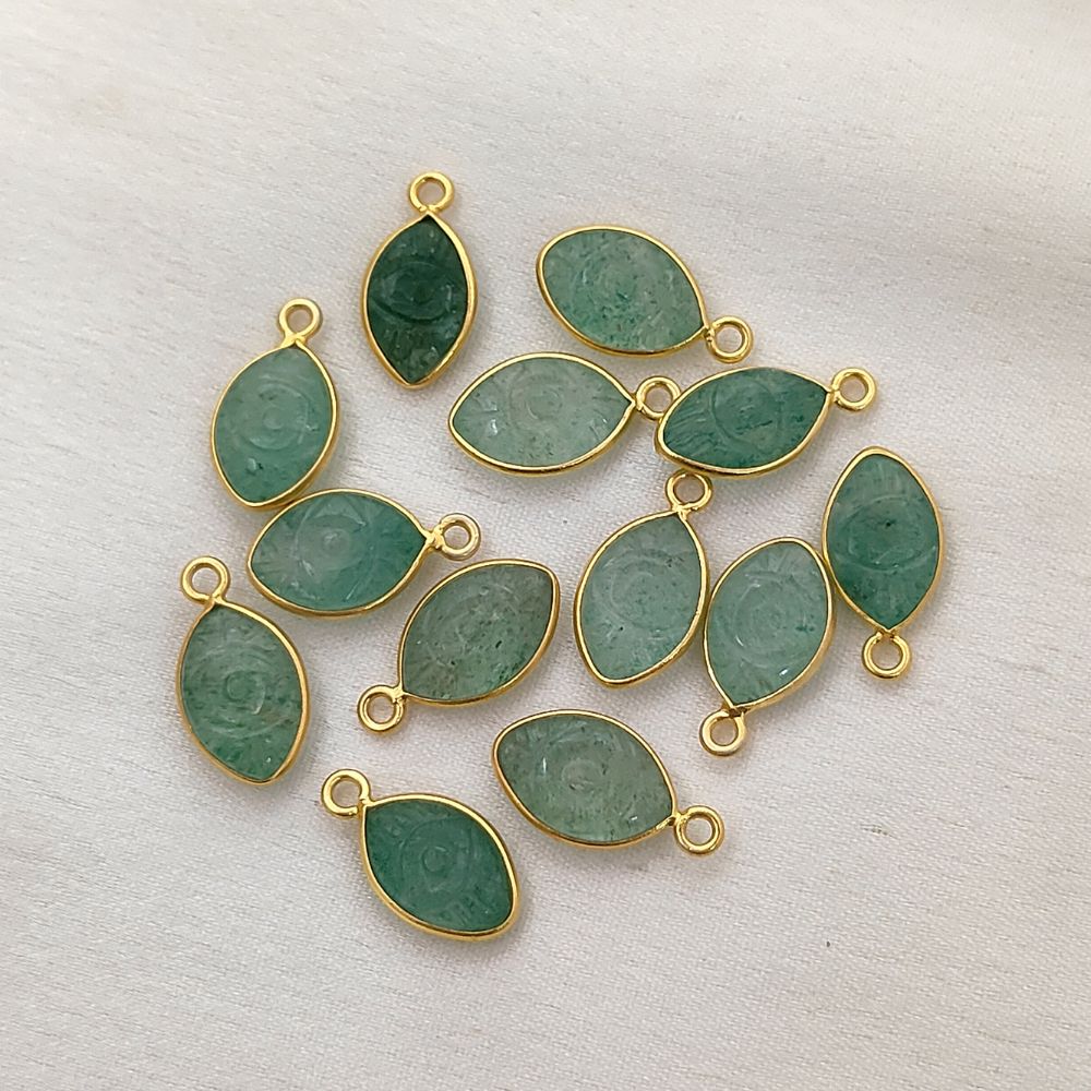 Unique Green Strawberry Quartz Evil Eye Pendant Handmade Gold Plated Sterling Silver Jewelry- Selling Per Piece