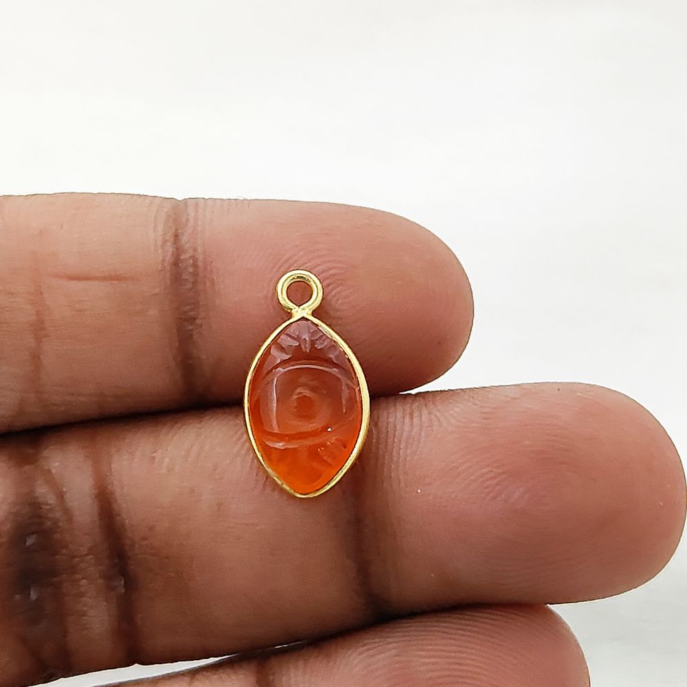 Unique Handmade Carnelian Evil Eye Pendant Gold Plated Sterling Silver Crystal Jewelry Charm- Selling Per Piece