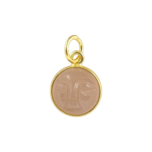 Gold Plated 925 Sterling Silver Peach Moonstone Moon Face Pendant Handmade Celestial Crystal Necklace Jewelry – Selling Per Piece