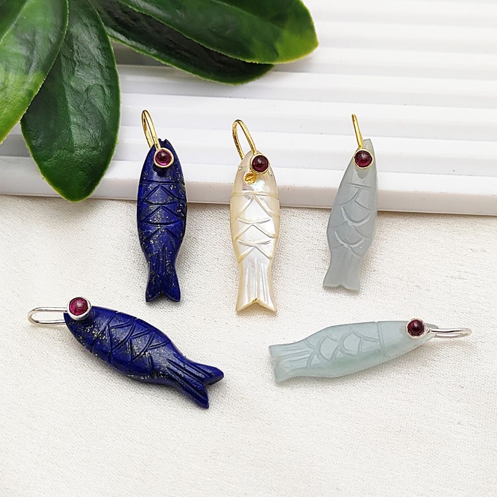 Unique Lapis Lazuli Fish Pendant Designer Carved Animal Charm for Necklace or DIY Jewelry – Selling Per Piece
