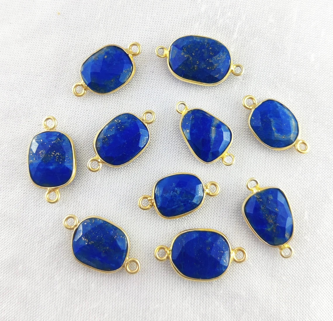 Lapis Lazuli Connector 12–15mm Unique Free Form Gold Bezel Gemstone for Boho & Statement Jewelry- Selling Per Piece