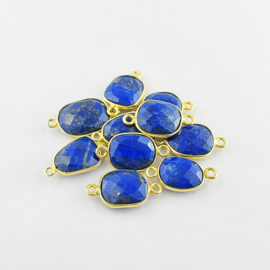 Lapis Lazuli Connector 12–15mm Unique Free Form Gold Bezel Gemstone for Boho & Statement Jewelry- Selling Per Piece