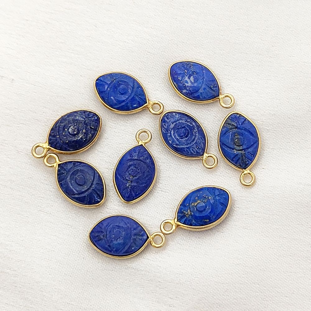 Unique Lapis Lazuli Handmade Evil Eye Pendant Gold Plated Sterling Silver Crystal Jewelry Charm- Selling Per Piece