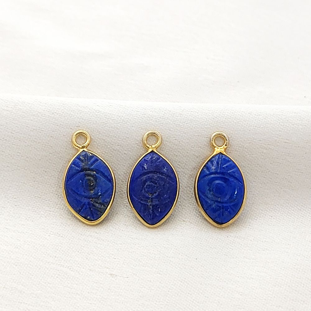 Unique Lapis Lazuli Handmade Evil Eye Pendant Gold Plated Sterling Silver Crystal Jewelry Charm- Selling Per Piece