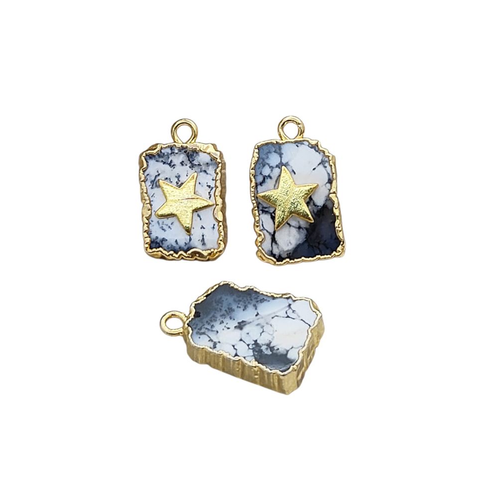 Gemstone slice pendant rectangle with star for necklace making