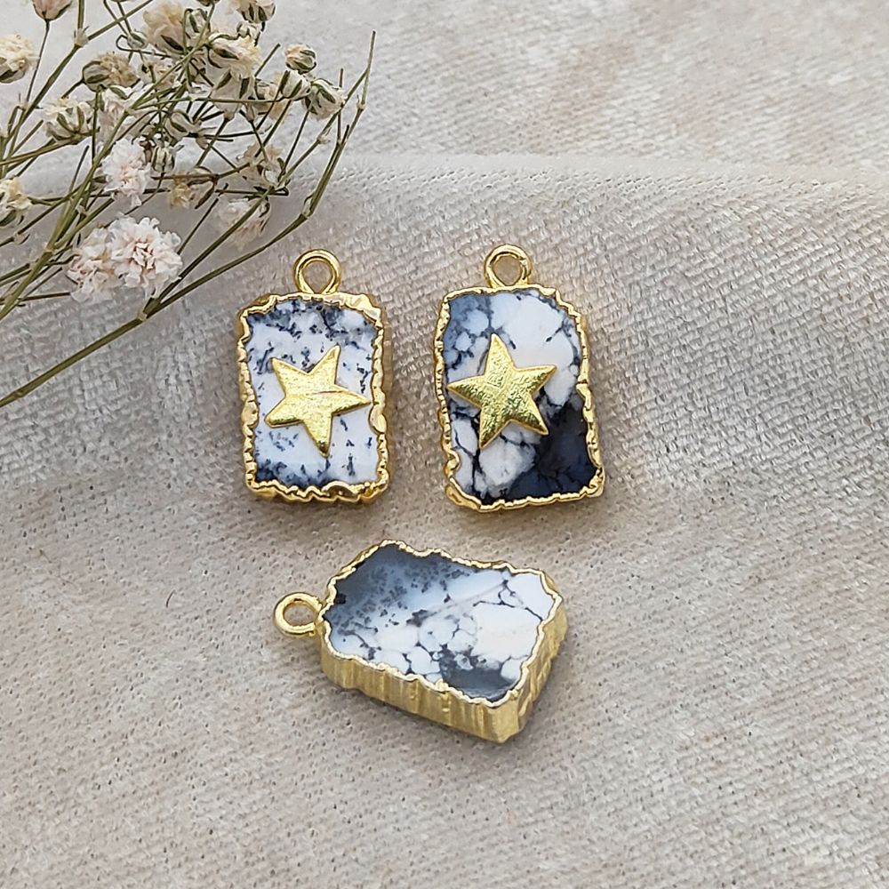 Dendrite Opal crystal slice pendant gold plated handmade for necklace craft