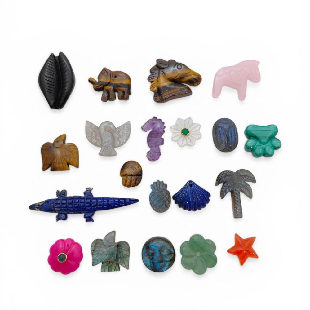 Hand Carved Gemstone Charms Unique Animal & Nature Shapes for Jewelry Making