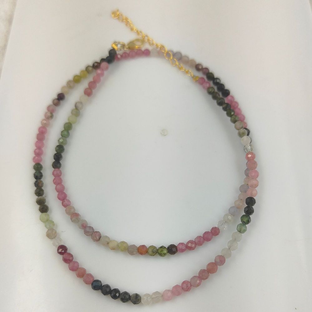 Boho Chic Watermelon Tourmaline Necklace with Adjustable 18+2 Inch Chain