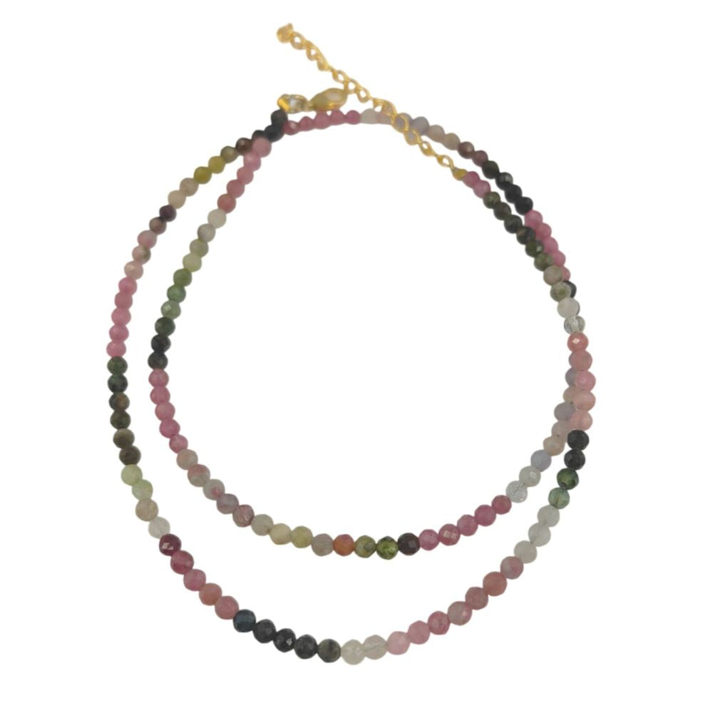 Handmade Watermelon Tourmaline Beaded Necklace – Boho Crystal Jewelry